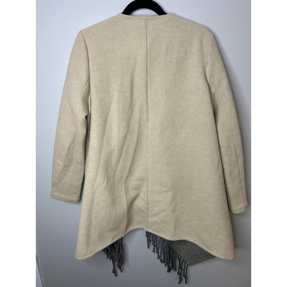 BB Dakota Fringe Drape Front Coat women’s sz Large - Picture 6 of 9